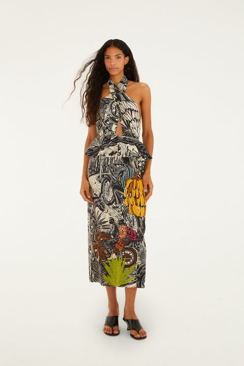 Farm Rio -Ruta Beige Embroidered Maxi Dress
