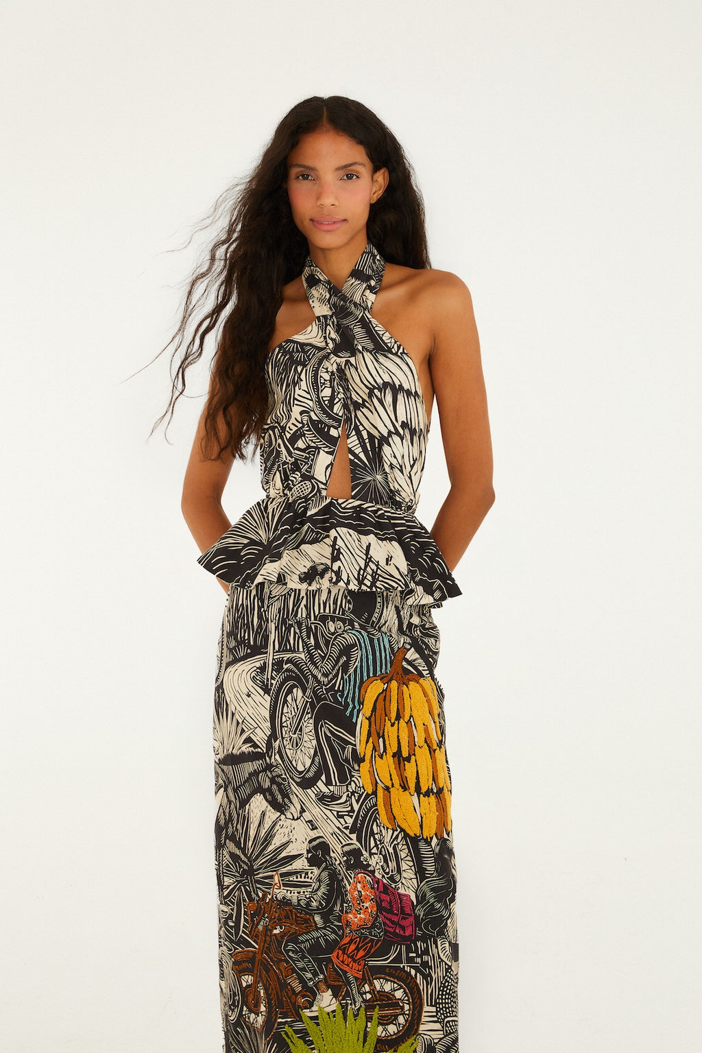 Farm Rio -Ruta Beige Embroidered Maxi Dress
