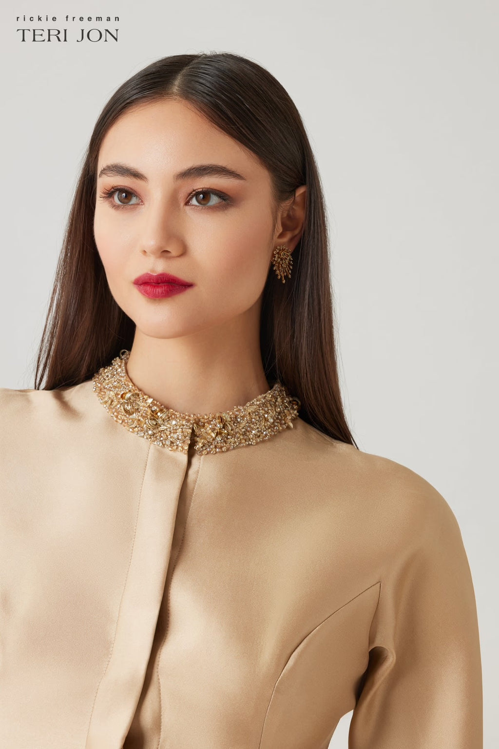 Teri Jon - Mikado Bead Collar Gown