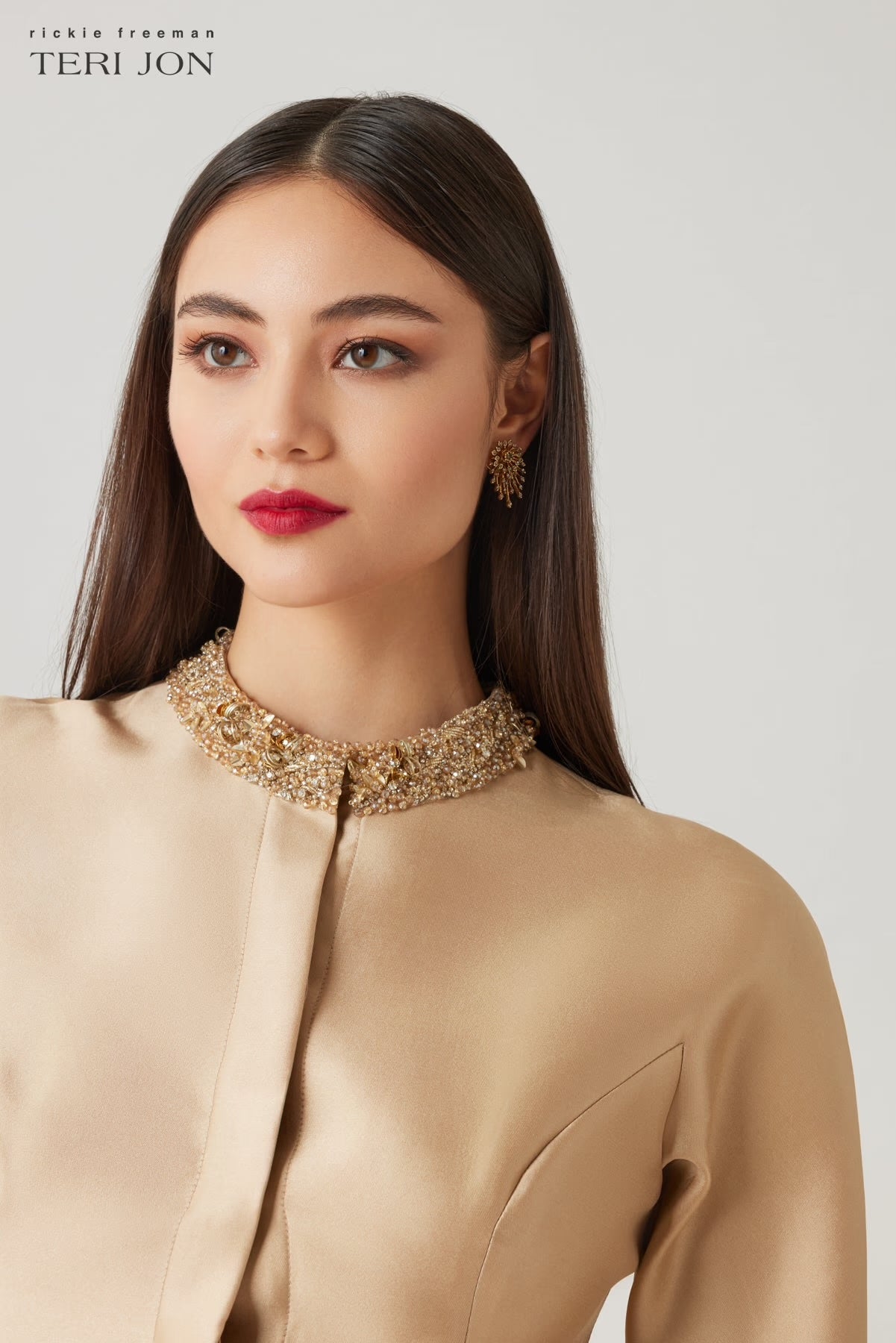 Teri Jon - Mikado Bead Collar Gown