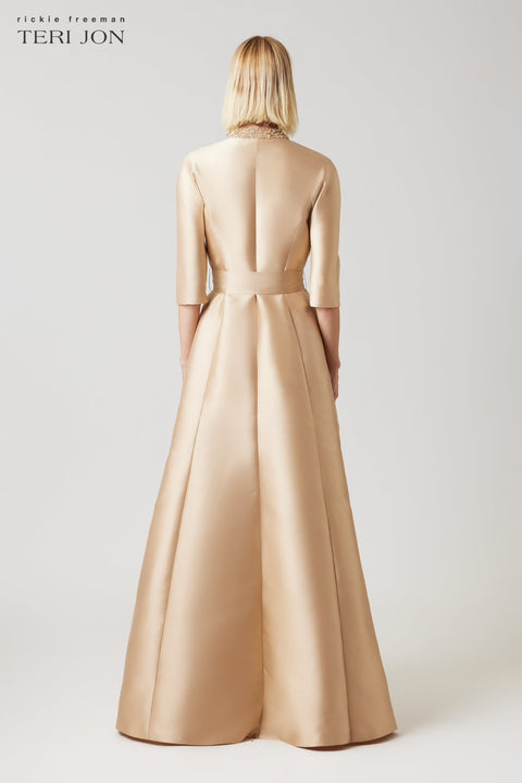 Teri Jon - Mikado Bead Collar Gown