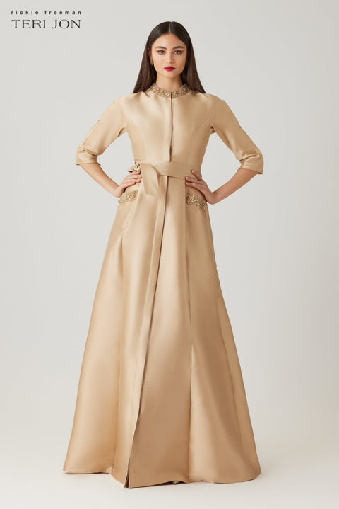 Teri Jon - Mikado Bead Collar Gown