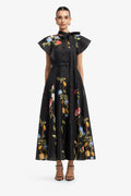 Leo Lin - Elsie Flutter Sleeve Midi Dress Ebony