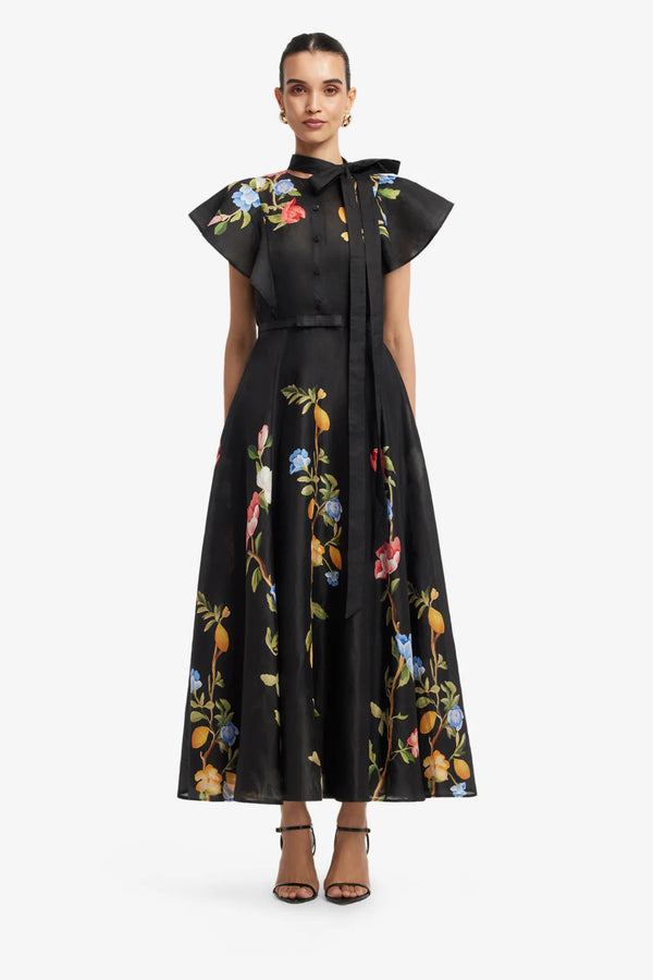 Leo Lin - Elsie Flutter Sleeve Midi Dress Ebony – view 2