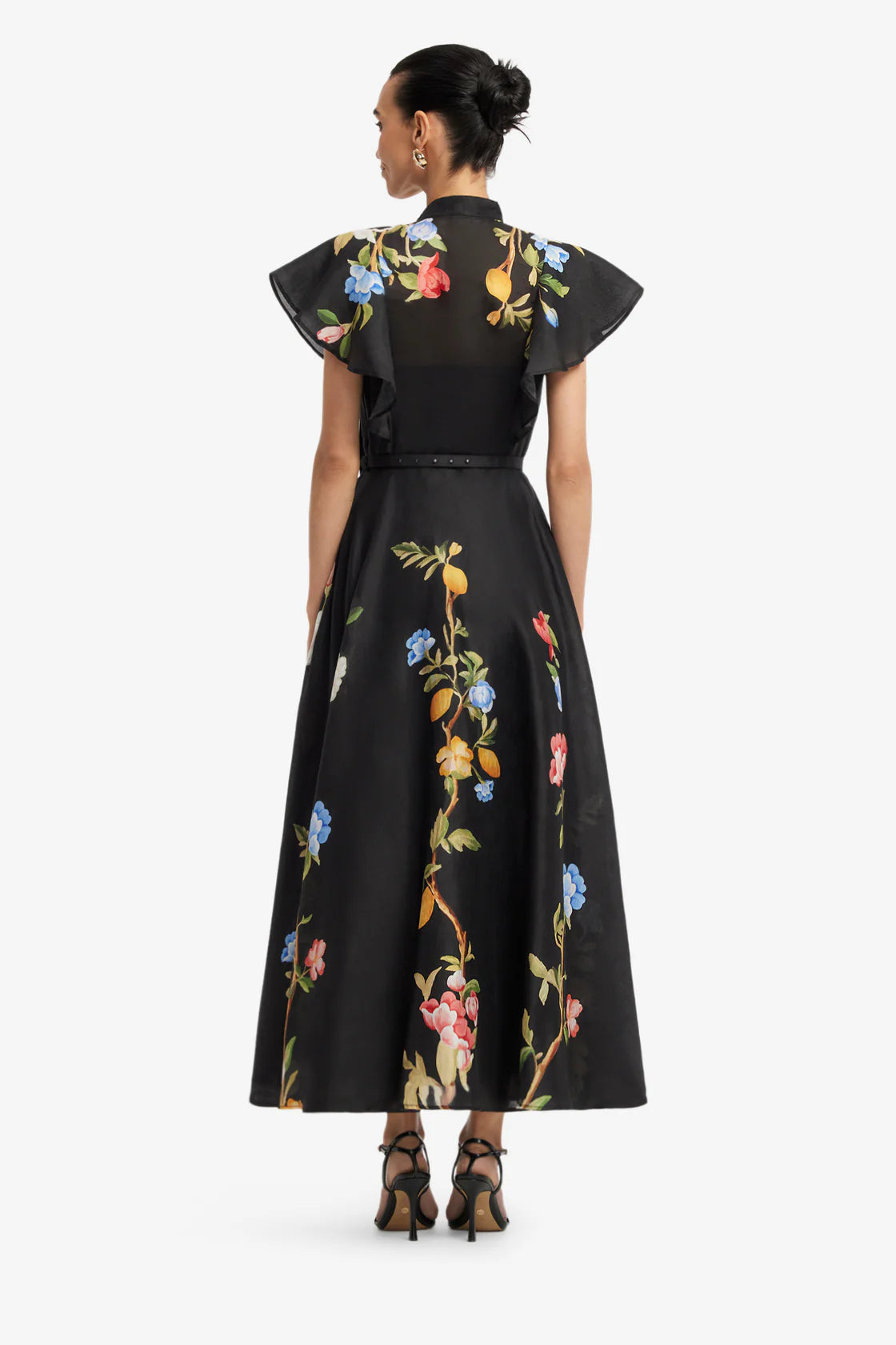 Leo Lin - Elsie Flutter Sleeve Midi Dress Ebony