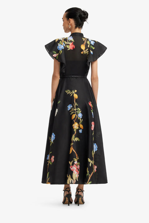 Leo Lin - Elsie Flutter Sleeve Midi Dress Ebony
