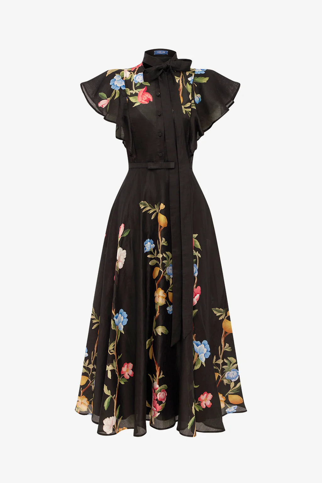 Leo Lin - Elsie Flutter Sleeve Midi Dress Ebony