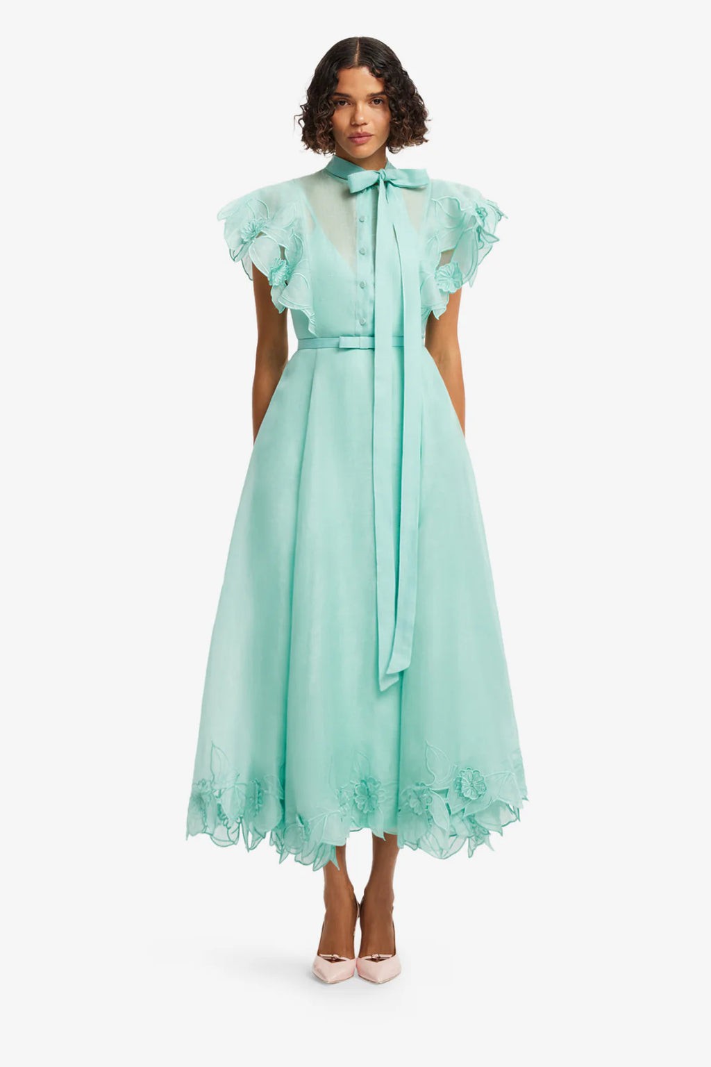 Leo Lin - Elsie Flutter Sleeve Midi Dress Turquoise