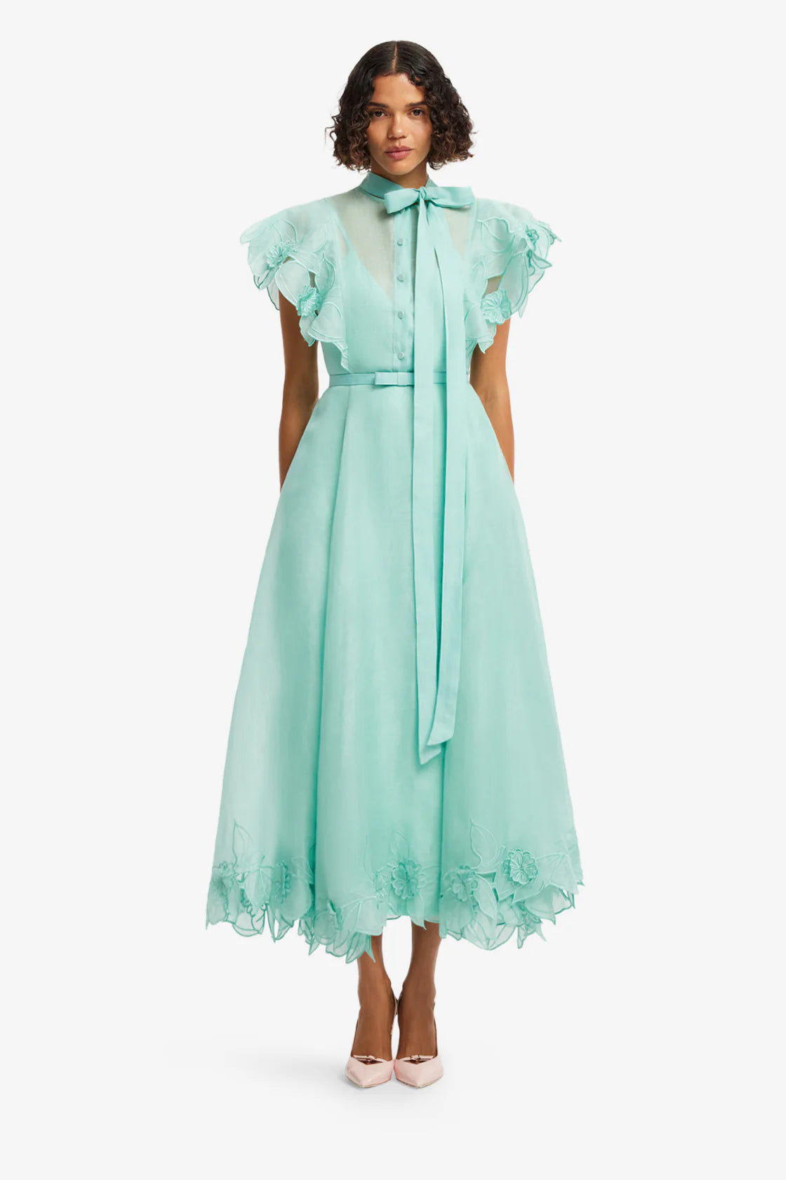 Leo Lin - Elsie Flutter Sleeve Midi Dress Turquoise