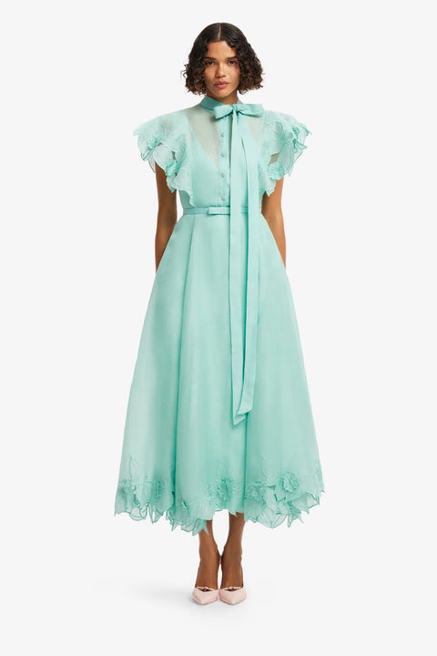 Leo Lin - Elsie Flutter Sleeve Midi Dress Turquoise