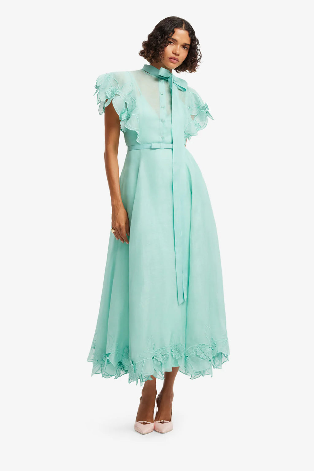 Leo Lin - Elsie Flutter Sleeve Midi Dress Turquoise