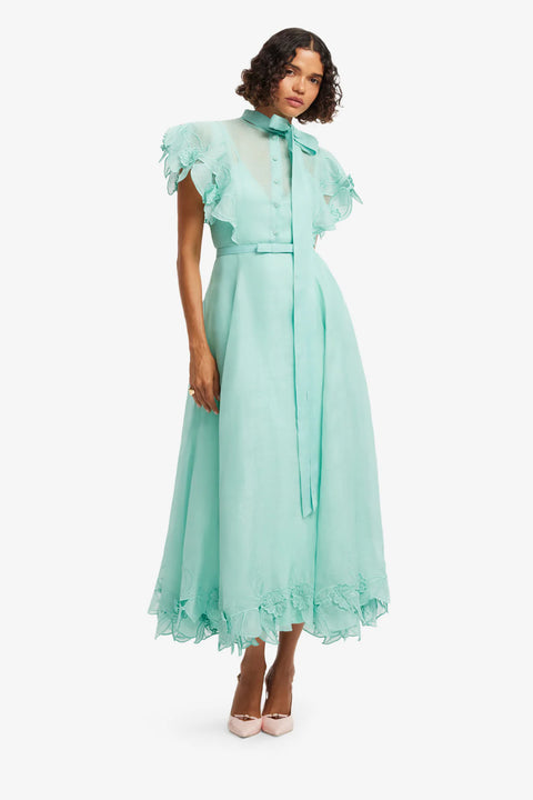 Leo Lin - Elsie Flutter Sleeve Midi Dress Turquoise