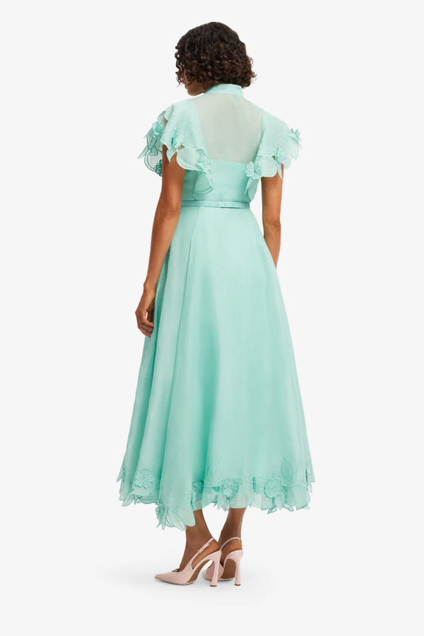 Leo Lin - Elsie Flutter Sleeve Midi Dress Turquoise – view 4