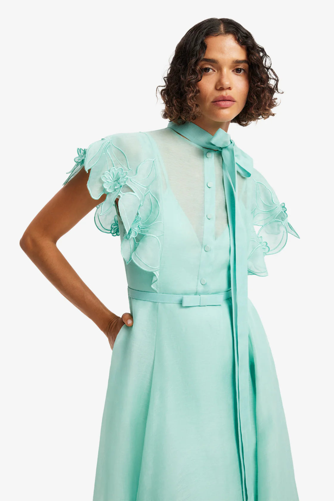 Leo Lin - Elsie Flutter Sleeve Midi Dress Turquoise