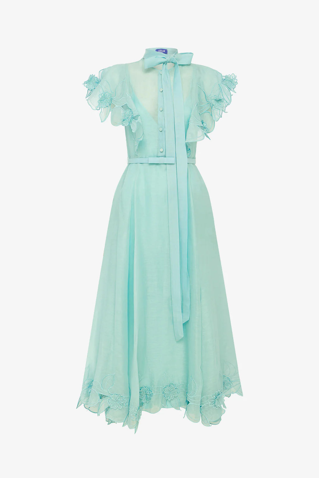 Leo Lin - Elsie Flutter Sleeve Midi Dress Turquoise