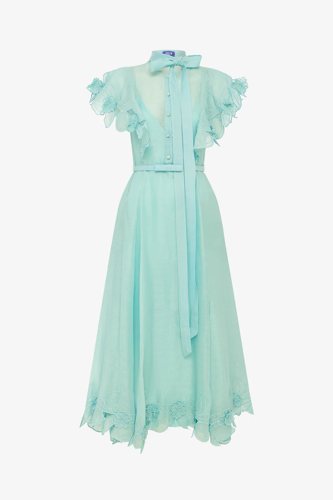 Leo Lin - Elsie Flutter Sleeve Midi Dress Turquoise