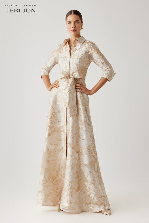 Teri Jon - Metallic Jacquard Dress