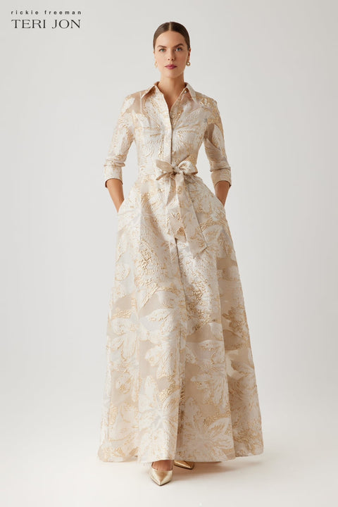 Teri Jon - Metallic Jacquard Dress