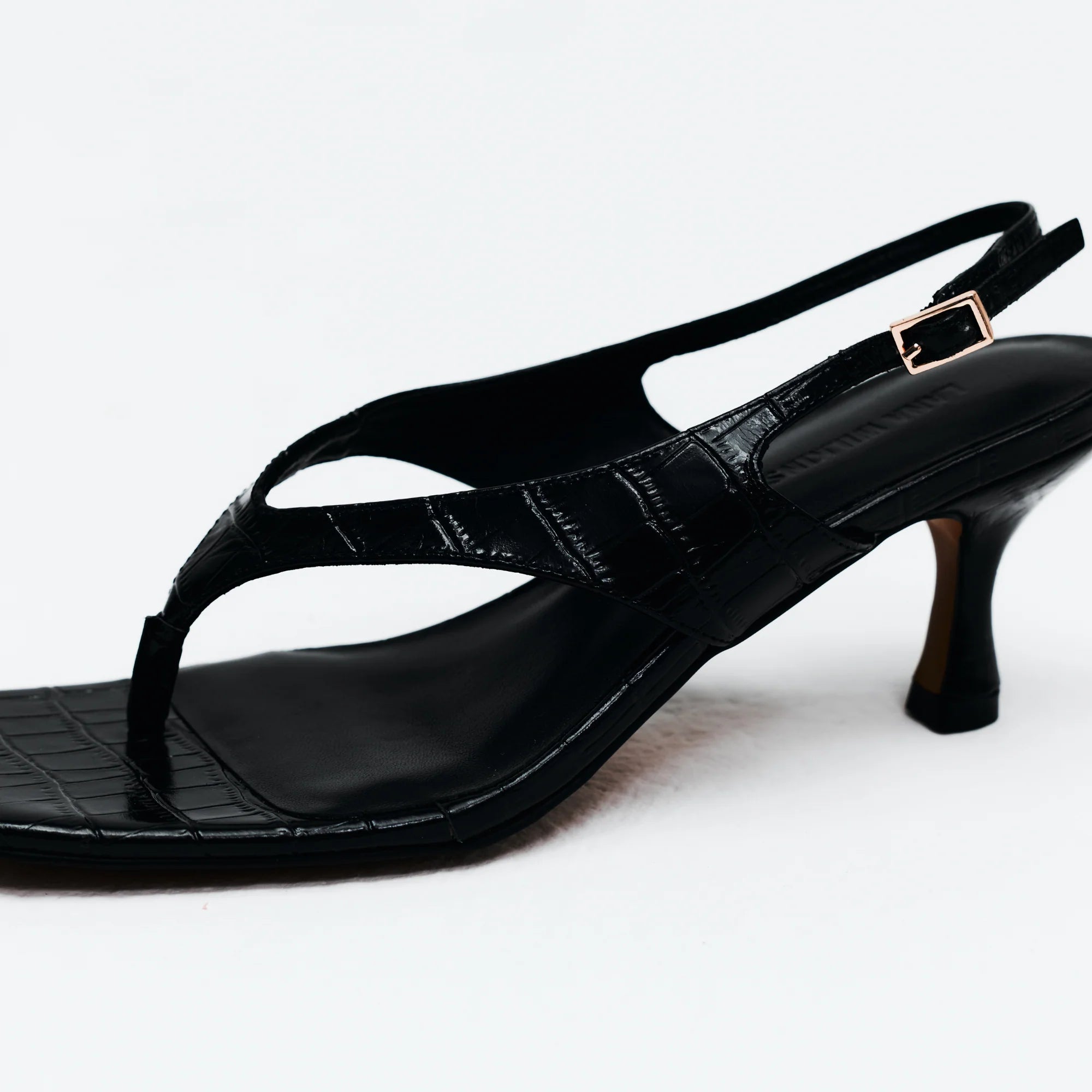 Lana Wilkinson -  Christina Sandal Black Croc-Embossed Leather