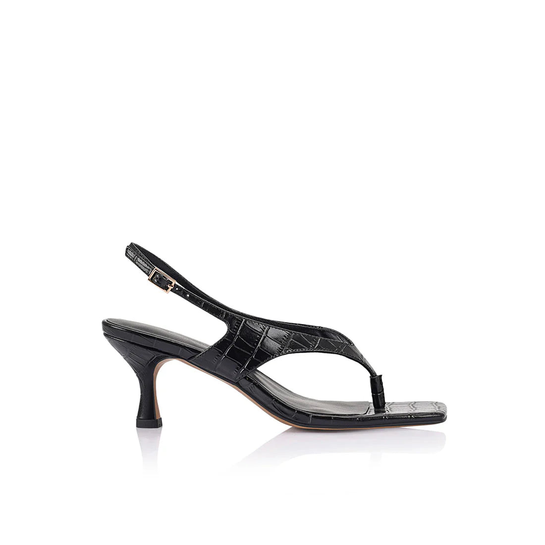 Lana Wilkinson -  Christina Sandal Black Croc-Embossed Leather