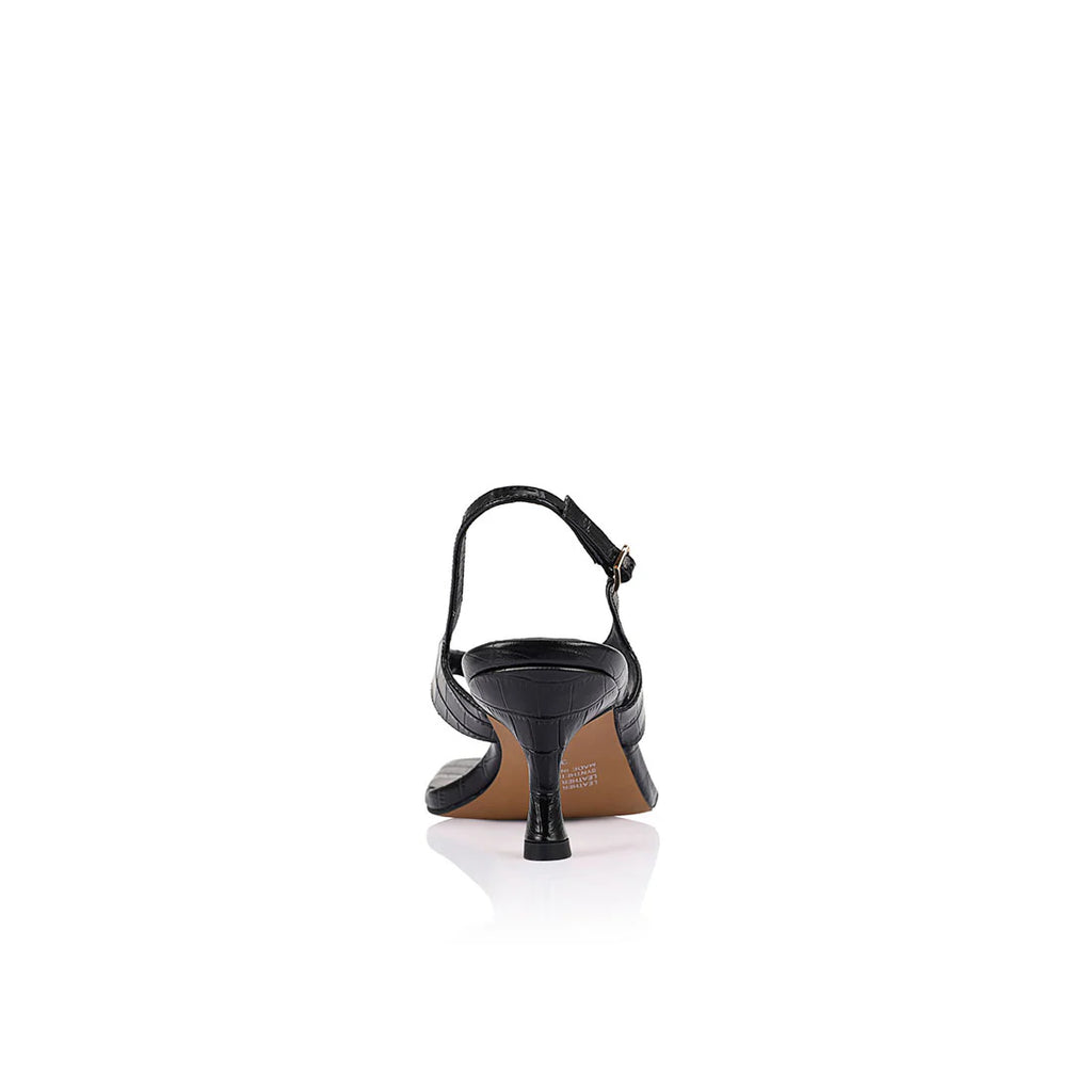 Lana Wilkinson -  Christina Sandal Black Croc-Embossed Leather