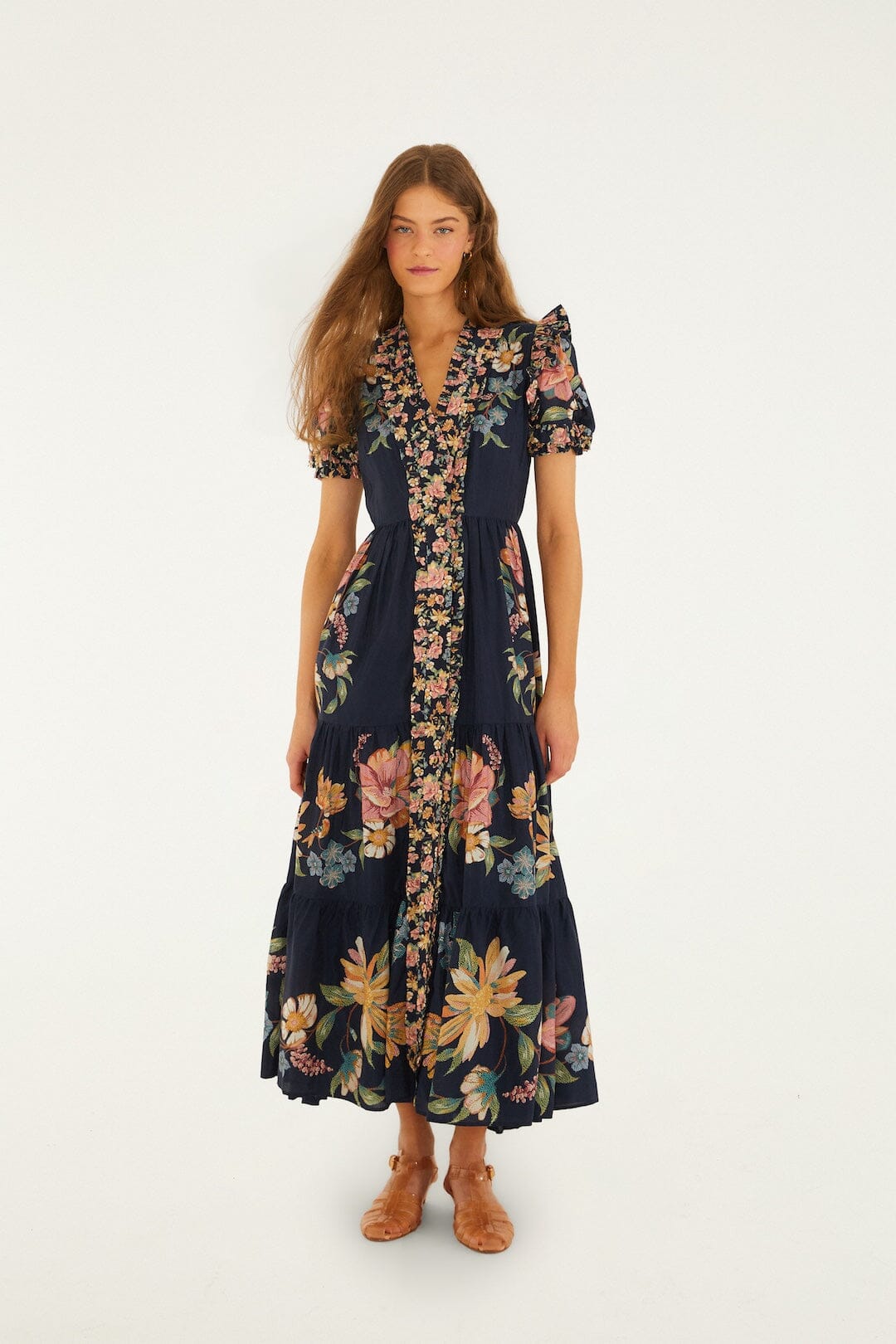 Farm Rio - Maira Floral Short Sleeve Maxi Dress