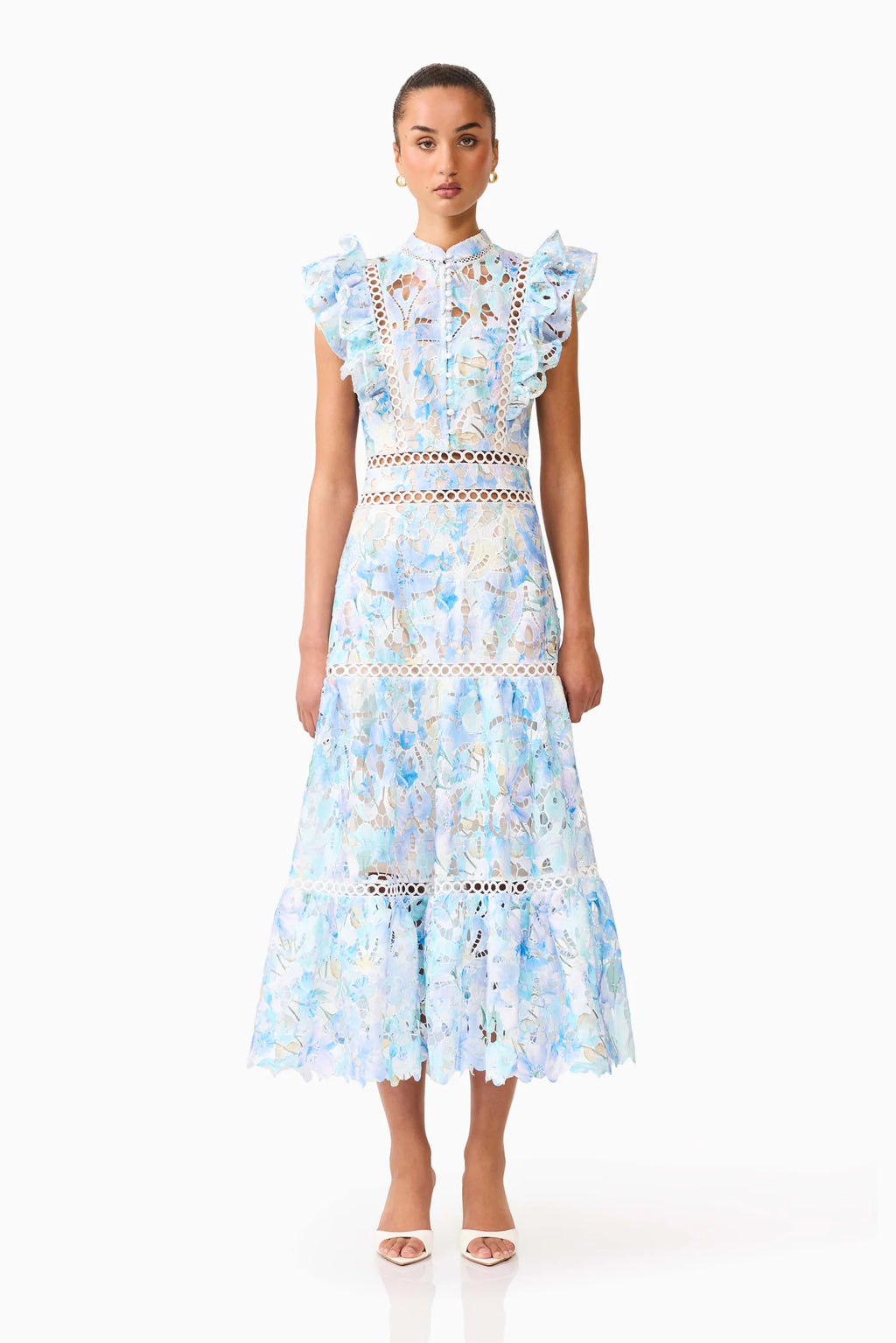 Elliatt -Kalissa Ruffle Maxi Dress in Blue Floral
