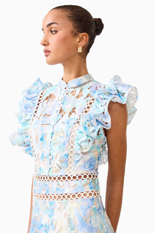 Elliatt -Kalissa Ruffle Maxi Dress in Blue Floral