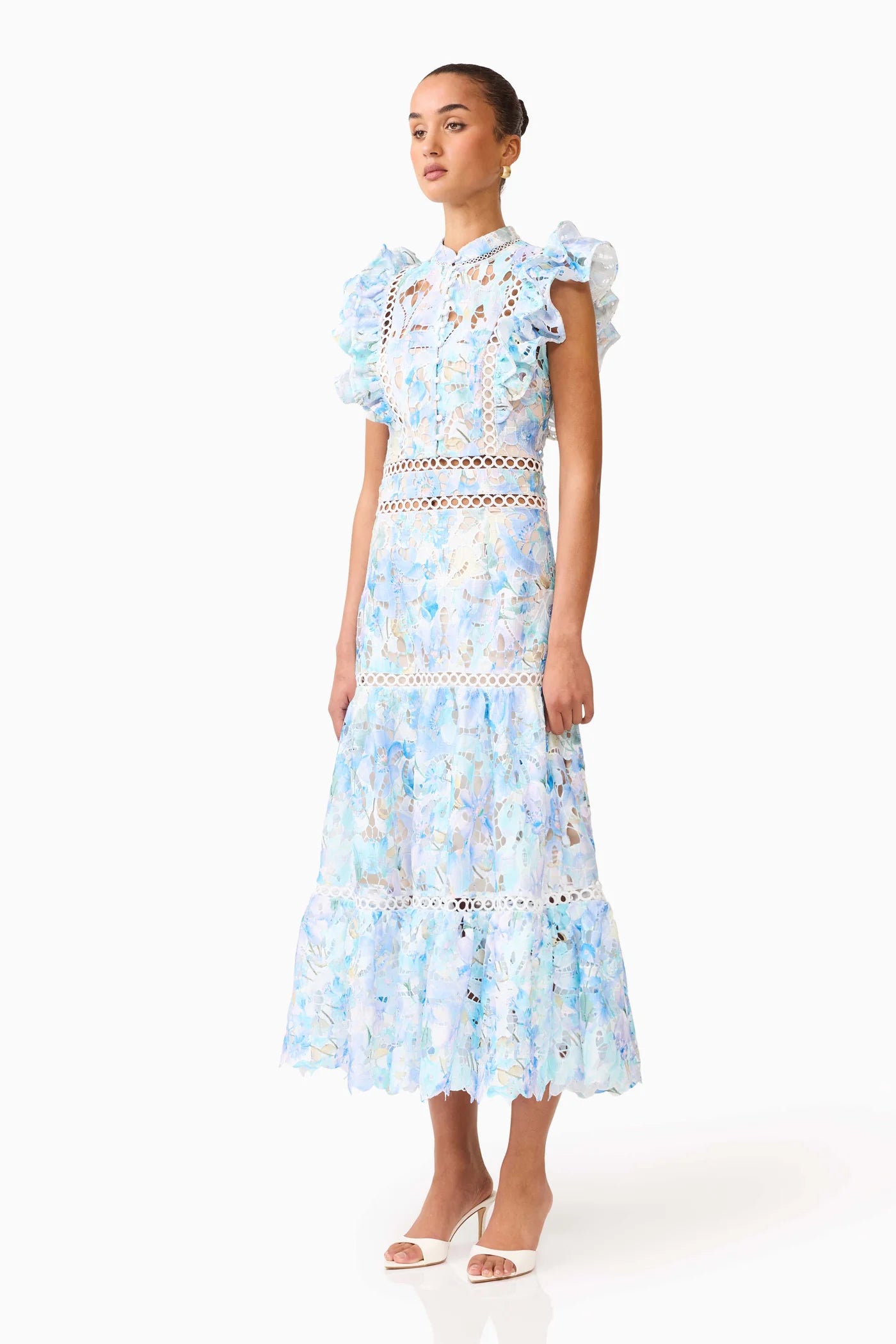 Elliatt -Kalissa Ruffle Maxi Dress in Blue Floral