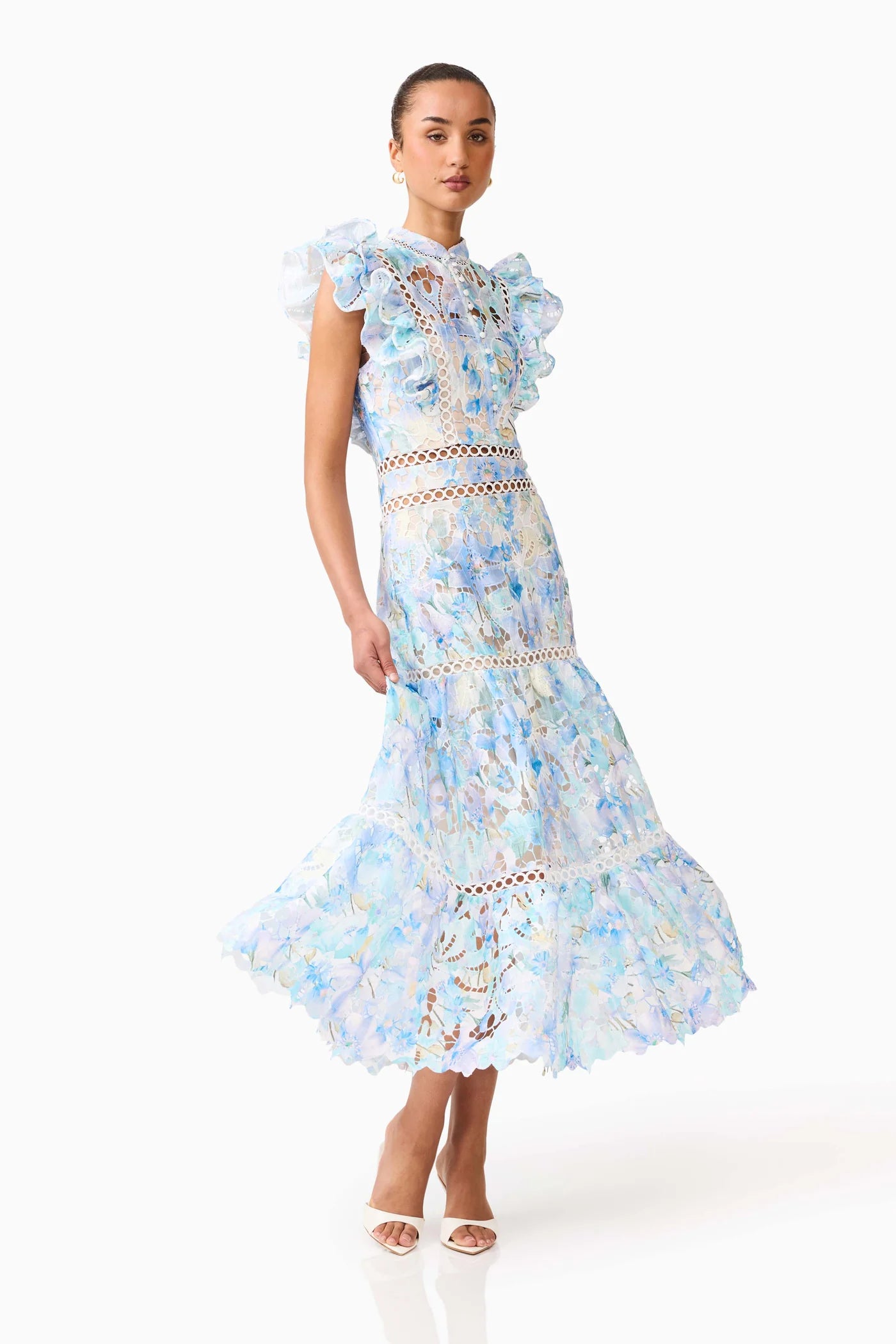 Elliatt -Kalissa Ruffle Maxi Dress in Blue Floral