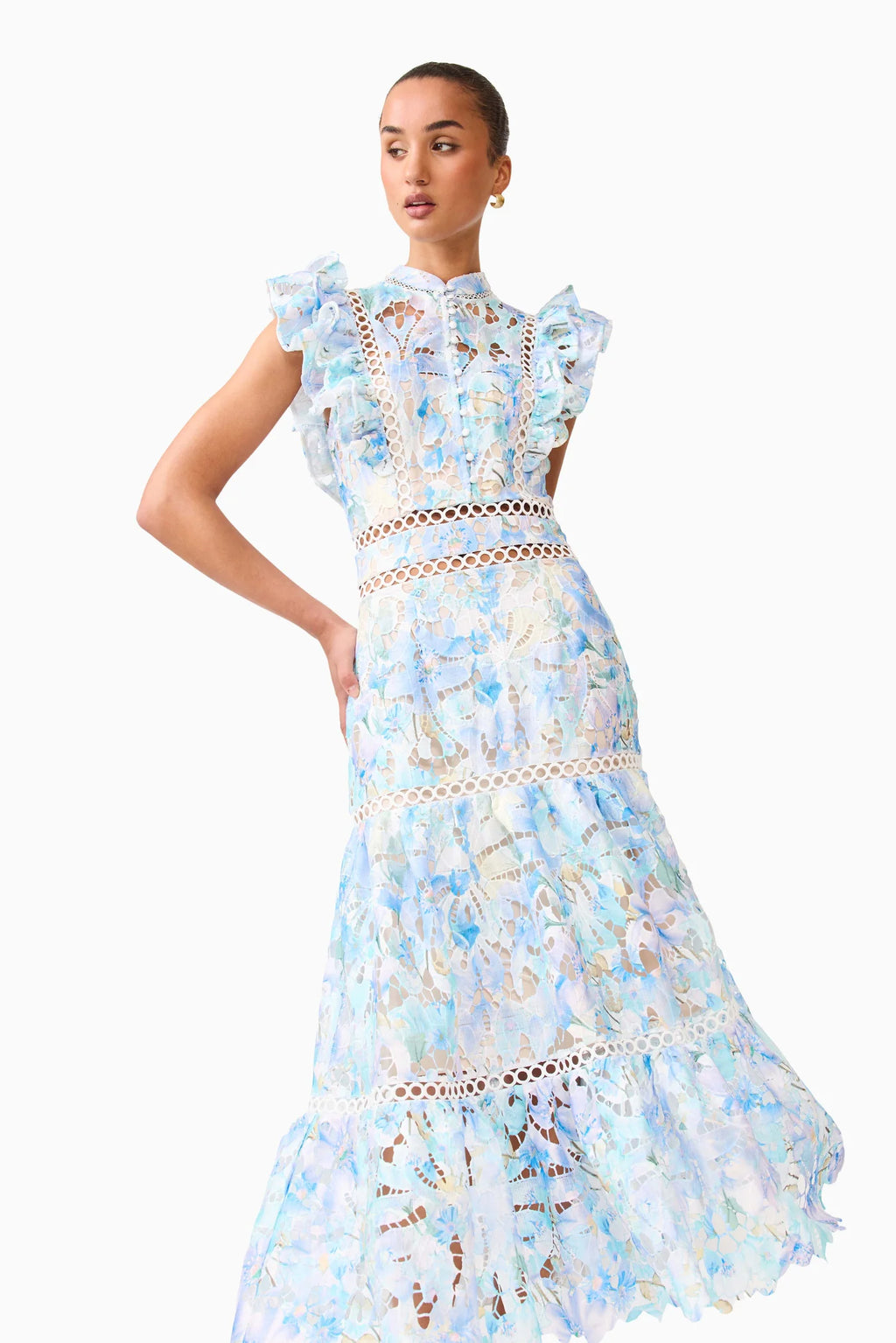 Elliatt -Kalissa Ruffle Maxi Dress in Blue Floral