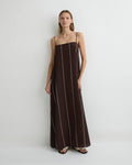 Bondi Born - Orta Silk Slip Dress - Mocha Stripe