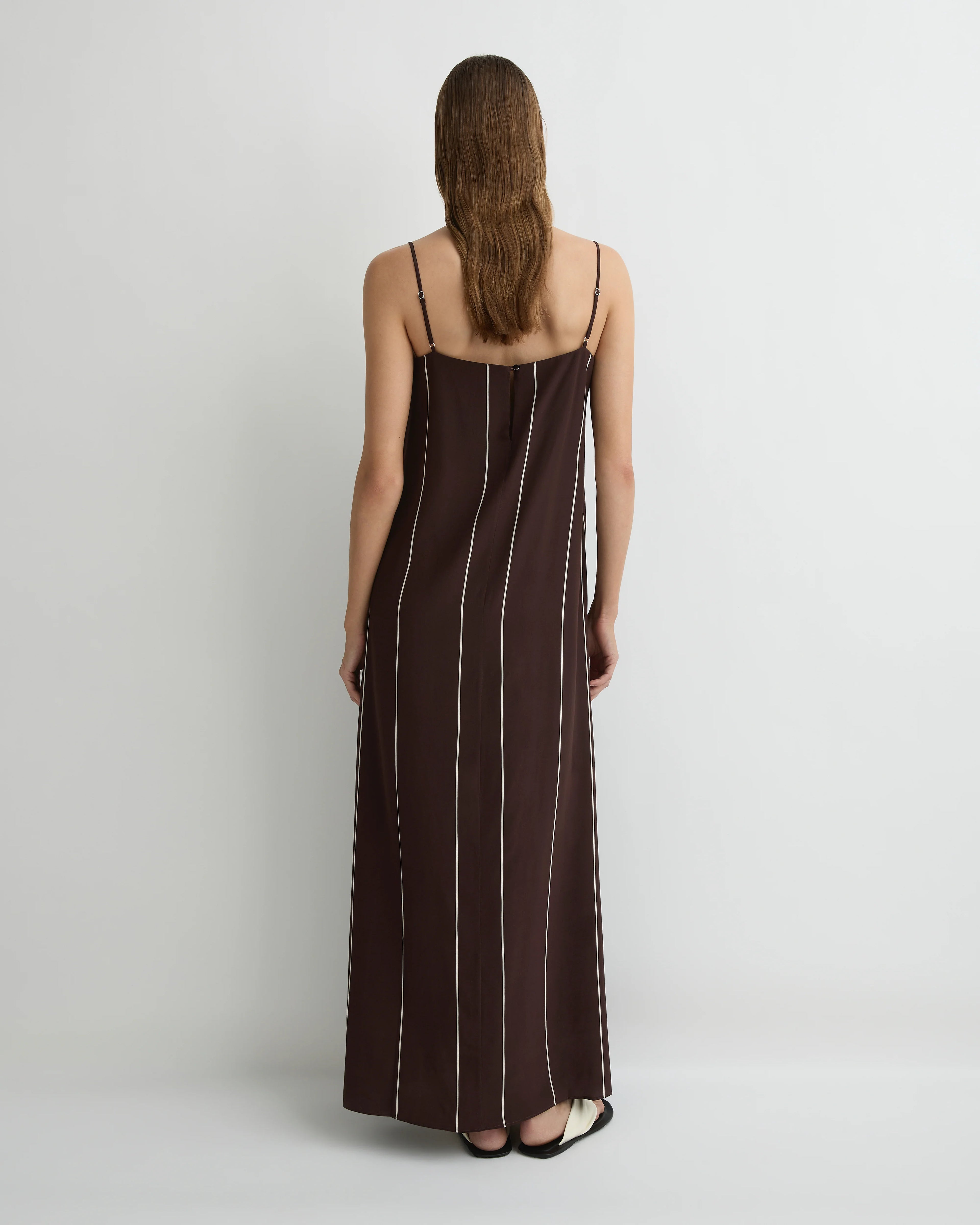 Bondi Born - Orta Silk Slip Dress - Mocha Stripe