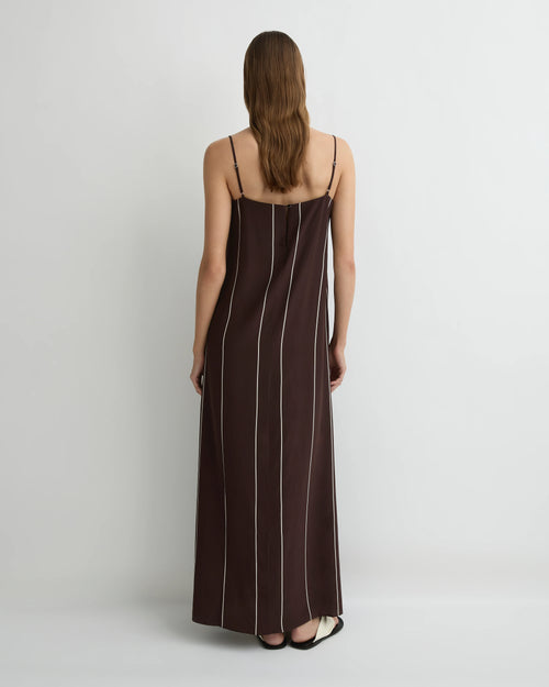 Bondi Born - Orta Silk Slip Dress - Mocha Stripe