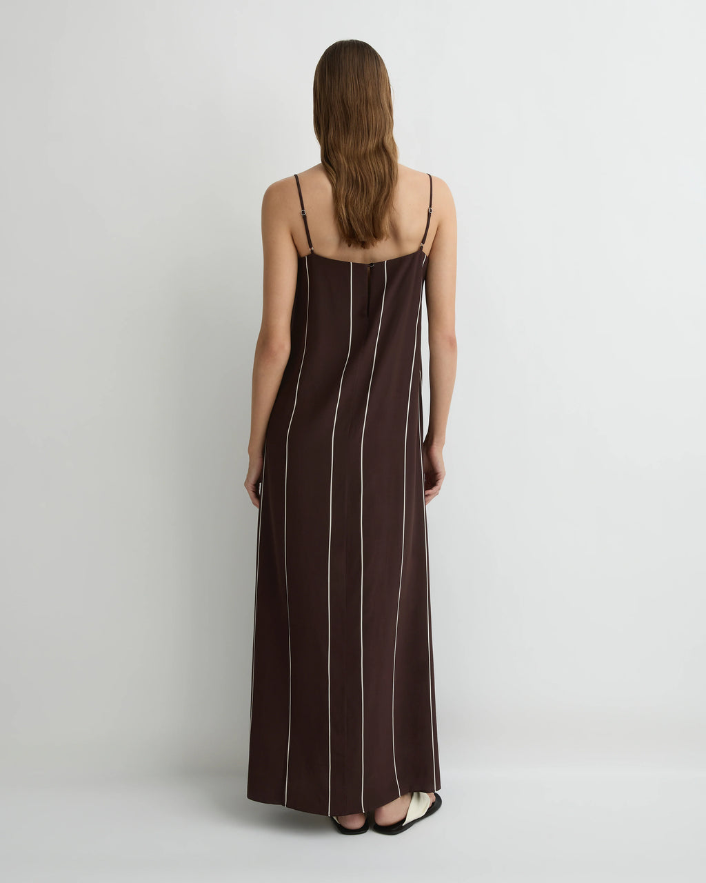 Bondi Born - Orta Silk Slip Dress - Mocha Stripe