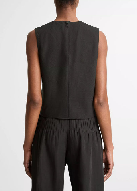 Vince -  Linen Crew Neck Top Black